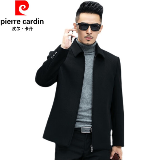 Pierre Cardin Wool Coat Men's Double-sided Wool Cashmere Jacket Winter Warmth Removable Down Liner Business Casual Windbreaker Black 170/84A 100-120Jin Jin equals 0.5 kg