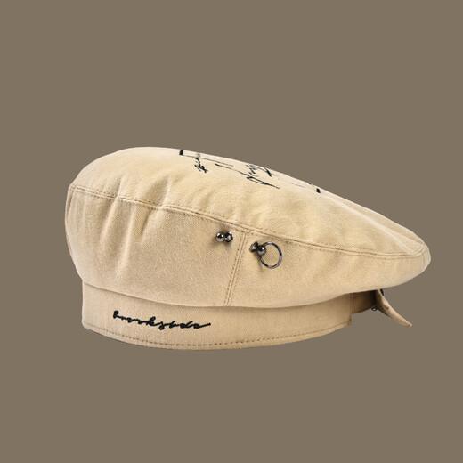 Jimmy Leaf English embroidered versatile beret Unisex rivets adjustable creative autumn and winter warm hat Black English embroidered beret One size fits all 55-58