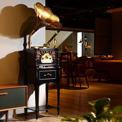 Vannessy European retro 25X gramophone vinyl record player living room audio old-fashioned record player Bluetooth speaker HIFI upgraded version - black (copper speaker)