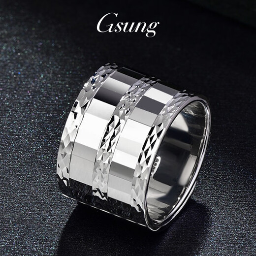 GsunG platinum PT950 men's wide-faced ring with large car pattern and laser face, women's live mouth large ring. Priced by gram. Contact before bidding.