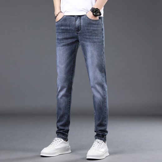 Lomon Jeans Men's Slim Summer Thin Straight Lock Long Bans