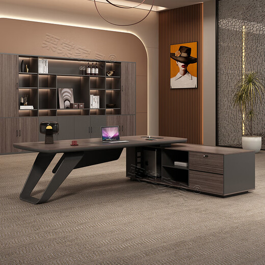 New boss table, light luxury and high-end paint executive table, high-end simple modern president table, office desk, manager table 3.0m boss table + side cabinet + chair + 3.2m bookcase