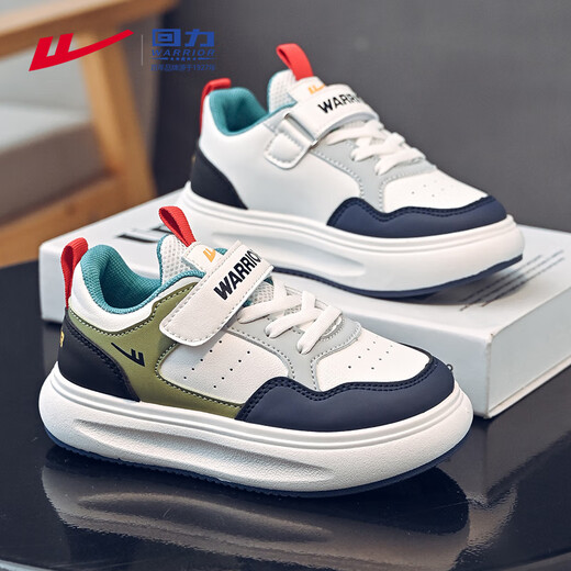 Warrior Boys' Shoes Soft Sole Children's Sports Shoes White Shoes Low-top Sneakers WZ(CL)-0969 White/Grey Green/Blue 35