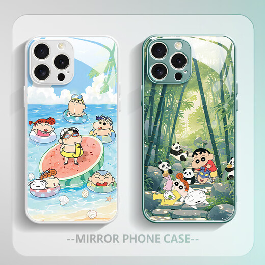 Michigan (MSMF) new Huawei mobile phone case Panda crayon Shin-shirt silicone soft edge tempered glass hard shell anti-fall full cover cute cartoon Shin-shirt family suitable for men and women protective cover [Glass Galaxy Silver] Shin-shirt 3-BL753Y Huawei Mate40/mate40e