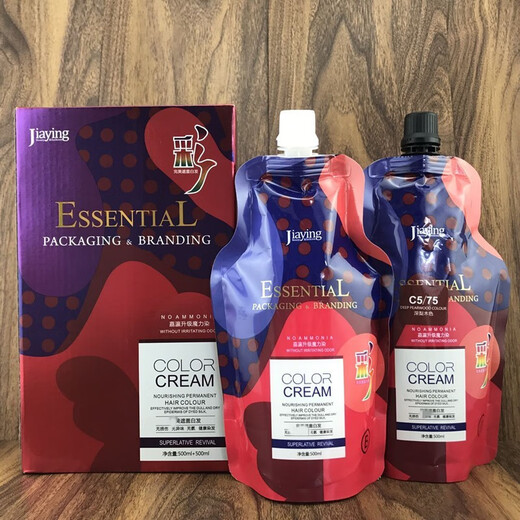 嘉瀛膜力染发膏500mlX2彩色植物焗油染发剂无氨染膏理发店彩盖白 C677亚麻棕色(盖白发)