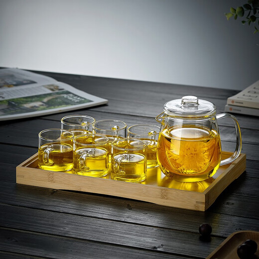 Xuanshitang teapot glass high temperature resistant teapot glass tea set set filtered tea separation cup kettle flower teapot home Penguin teapot 650ml (with 2 cups)