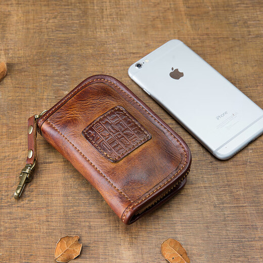 Simple / Nature Hartive Handmade Cowhide Ключевая сумка мужская застежка-молния на талию висящая автомобиль Ключевая сумка подличная кожаная кожаная кошелька многофункциональная многофункциональная сумка модная сумка модная коричневая