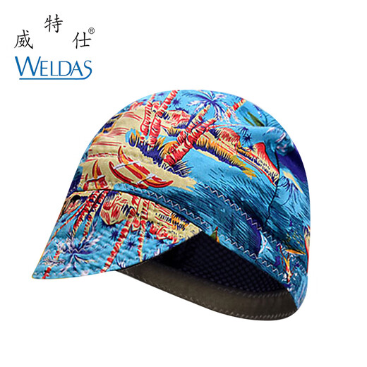 Fire fox welding helmet flame retardant hood summer shawl hood welder dustproof breathable protection light flower blue_23-3519