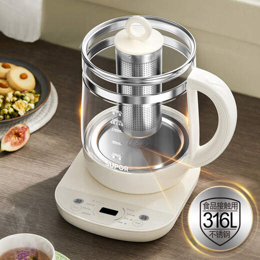 SUPOR health kettle, constant temperature kettle, boiling water, boiling tea, all-in-one multifunctional floral teapot, large capacity teapot, health kettle, teapot, office use 316L stainless steel SW-15YJ36 1.5L