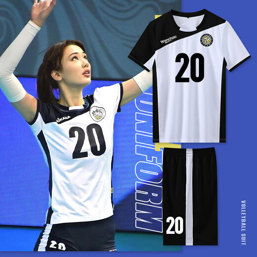 
Aiqisen volleyball uniform set for men and women custom volleyball competition team uniform quick-drying professional air volleyball sports training uniform custom A831-women-Black Blue L