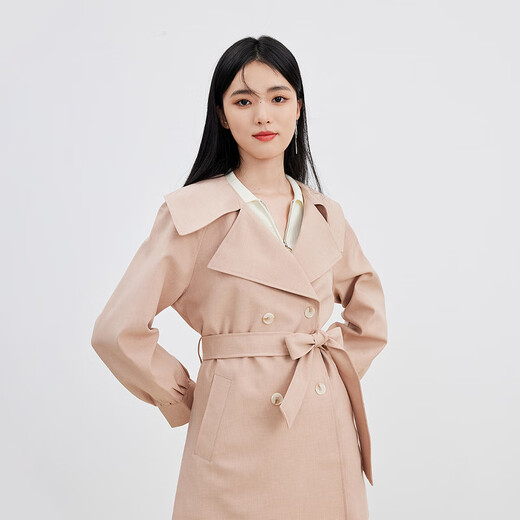 Qiushui Yiren simple lapel anti-wrinkle windbreaker 2026 spring new women's urban sense fashion modern jacket pink orange S
