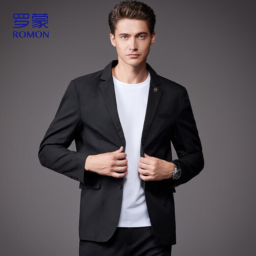 ROMON suit men's fashion two-button single suit men's jacket business casual suit men YT2088 black XL