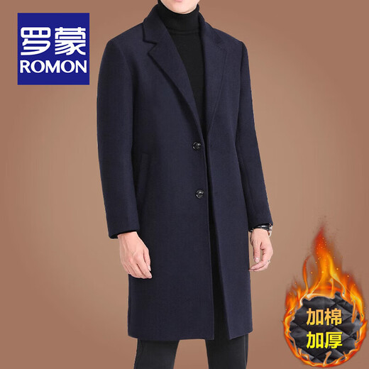 ROMON (ROMON) medium-length wool coat for men autumn and winter business and casual plus cotton thickened windbreaker for men fashion wool coat for men black wool (40% wool) 170/M size (recommended to wear 100-125 Jin [Jin equals 0.5 kg])