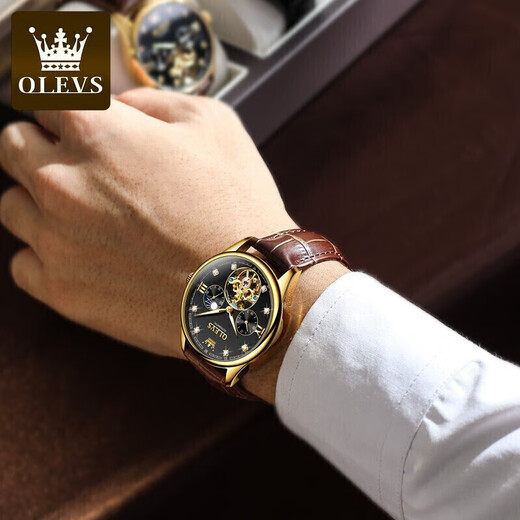 OLEVS Swiss certified couple watches a pair of fully automatic mechanical watch hollow flywheel luminous waterproof high-end men and women's watches 3601 gold black 6636 wine red couple free engraving