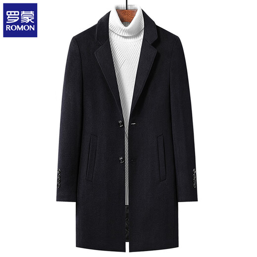 罗蒙羊毛呢大衣男士休闲商务正装衣服羊毛外套大衣夹克LL1931藏青3XL