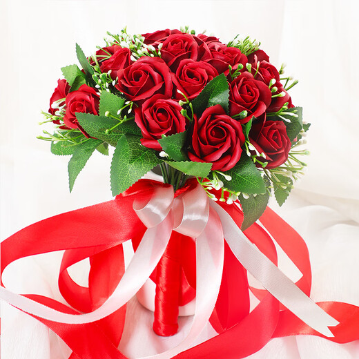 Größe (Größe) Braut Holding Blumen Hochzeitsvorräte Simulierte Blumenball Fotografie Requisiten für Hochzeitspaare und Paare glückliche Ereignisse Requisiten für Rosen mit Blumen (großes rotes Seidentuch)