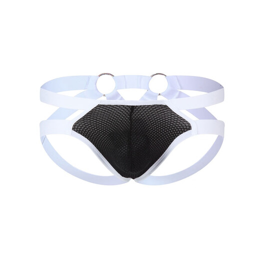 Supplies Men's special low-waist stretch men's thong U convex color matching hollow summer ice silk sexy underwear black border white net 2XL detailed size see description