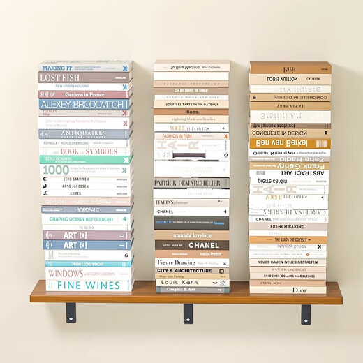 Ruishi wall storage rack wall hanging bookshelf wall straight board wall hanging paint-free board wall solid wood partition suspended storage board walnut color 40*20 two metal brackets