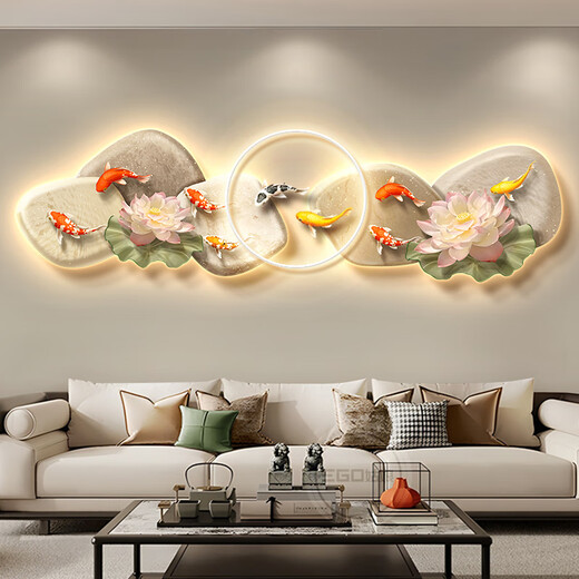 Mi Ling Jiuyu Picture Living Room Sofa Background Wall Decoration Painting Light Luxury High-end Stone to Run and Hang New Chinese Wall Jiuyu Playing B Warm Light Light Light Luxury 12035cm Double Layer UV Acrylic Carved Light Luxury I