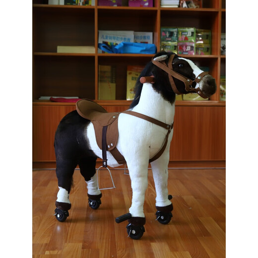Pony -Puppe, die simuliert sein kann, tierisch rockig Pferdplüschspielzeug großer Zhuge -Fitness -Horse -Schiebepferd Schwarz -Weiß -Räder -Pferd Länge 82 cm * Höhe 68 cm können 180 Jin standhalten [Jin gleich 0,5 kg] Gewicht