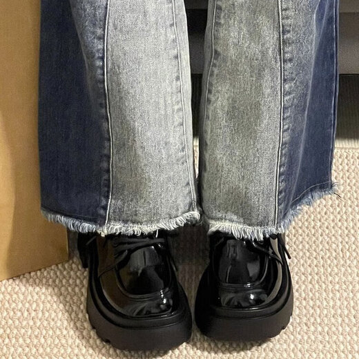 ZCVRR Dicke Ferse kleine Lederschuhe für Frauen in 2025 Frühling und Herbst neue Single -Schuhe Japanisch JK Uniform mit Rock Dicke Sohle Gloss Black 38 (240 mm)