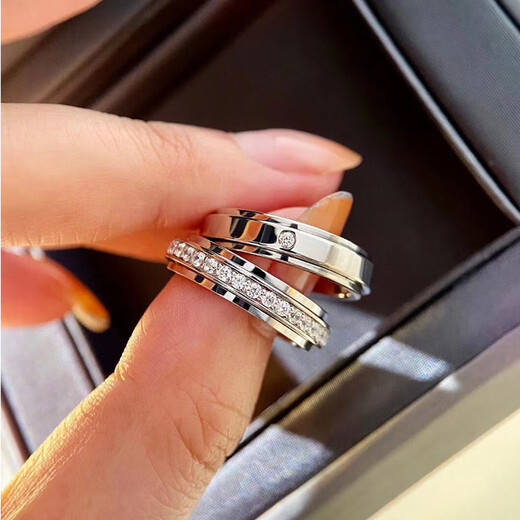 Fat Donglai's same style 18k rose gold ring 18K Shilairun platinum with diamonds double circle all over the sky rose gold - seven diamonds 4.8mm US size 5