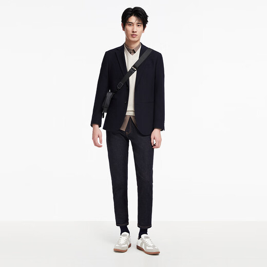 Jiumuwang Suit Jacket Men's [Including Wool] Men's Classic Wool Suit Autumn and Winter New Style Simple Jacket JX7CV40111+Narrow Blue+Slim A XL Code 180/100A(54)