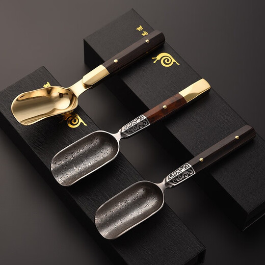 Jinge Pu'er tea spoon tea set accessories solid wood tea spoon Damascus tea tea shovel Kung Fu tea set Liujunzi ebony stainless steel tea spoon