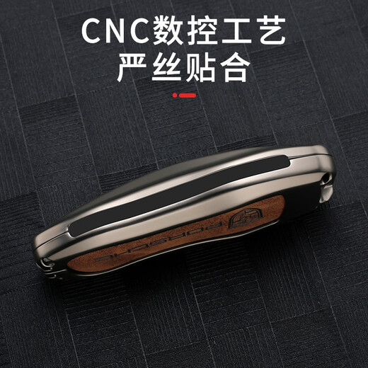 创勋（CHUANGXUN）适用保时捷卡宴钥匙套718卡曼macan玛卡帕拉梅拉扣taycan包911壳 保时捷A款 枪色.棕皮+棕色扣带 .