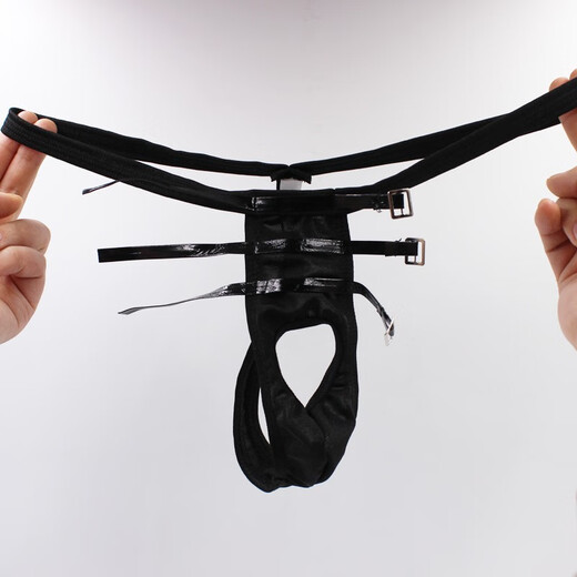 Men's fun underwear with sexy holes, tied thong, T-pants, easy to enter and exit, 60Jin Jin is equal to 0.5kg, inner couple, triangle with holes, black