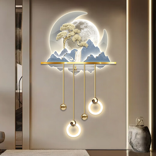 Drawing the modern light luxury entrance of the town, luminous decoration painting, three-dimensional corridor, corridor end LED wall light painting, new Chinese landscape painting, ZP3880 [Fulu Jinshan] Overall size: 80*132cm LED light painting (220V plug-in model + remote control) High-transparent acrylic + UV fine sculpture + three-dimensional physical metal lamp