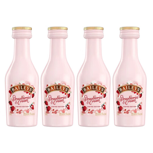 野格 洋酒 威士忌 伏特加小酒版鸡尾酒迷你小瓶酒伴便利店调酒 百利草莓奶油味甜酒50ml*4瓶