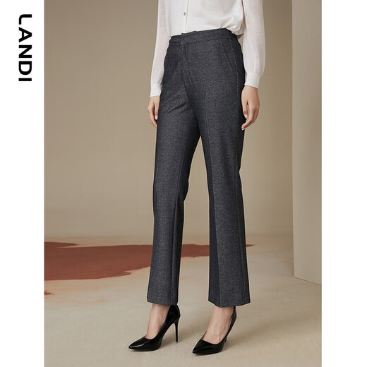 LANDI is off the shelves and back in stock for autumn new style dark gray slim fit slightly flared suit pants for women, high waist formal pants, dark gray L