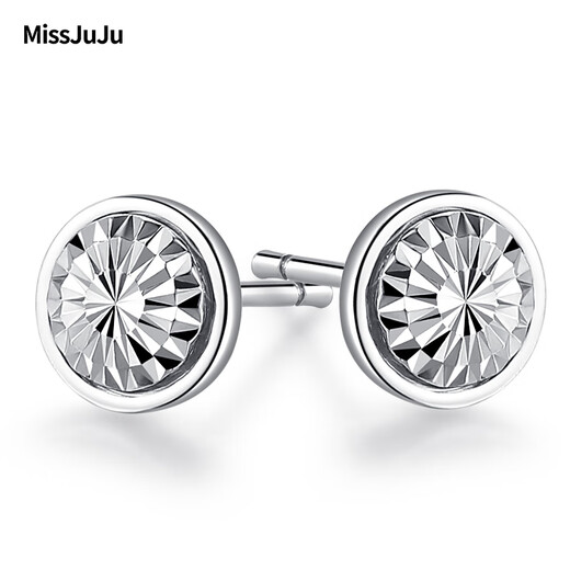 Miss JuJu pt950 platinum earrings, simple, fashionable, shiny and bright car flower round earrings, platinum earrings for men, single 1.1-1.3g