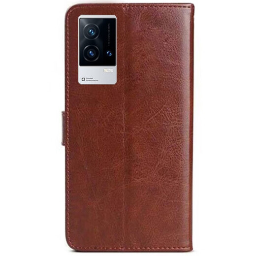 Ju Xiaozhi is suitable for vivoiqoo8 mobile phone case clamshell leather case V2136A wallet card case all-inclusive anti-fall soft inner shell protective case simple men's and women's iQOO8 [brown]