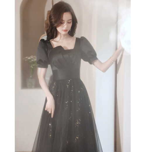 
Seidler high-end evening dress women's banquet temperament 2025 new strapless fairy style student long style host light luxury niche black L