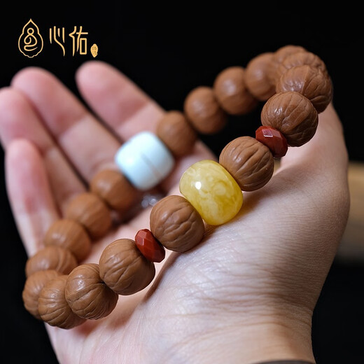Xinyou natural beeswax pier with drum beads, single bead pancake bucket beads, small diamond spacer beads, monkey head bracelet with beads and cultural toy accessories, thickened beeswax pier, 12mm, with certificate