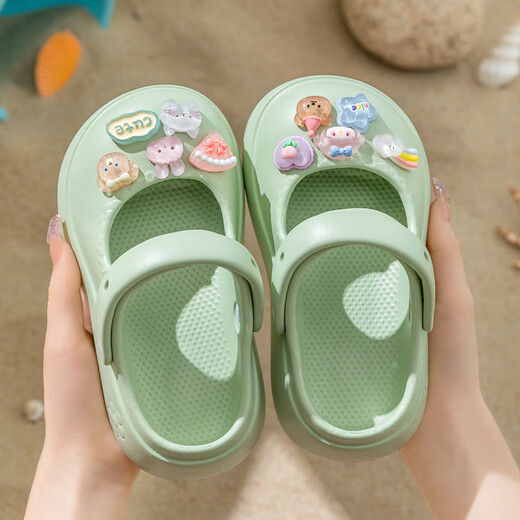 Children's Sandals Girls 2024 Summer New Style Mary Jane Princess Anti-Slip Soft Sole Parent-Child Girls Hole Slippers Cream White (Flower) 26-27 Inner Length 17.5cm