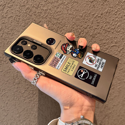 米弗希 马里奥适用三星Galaxys25ultra手机壳新款像素风s24高级s23ultra全包s22防摔彩银创意保护套男女 【像素标签马里奥】灰黑色-彩银IMD 三星Galaxy S24 Ultra