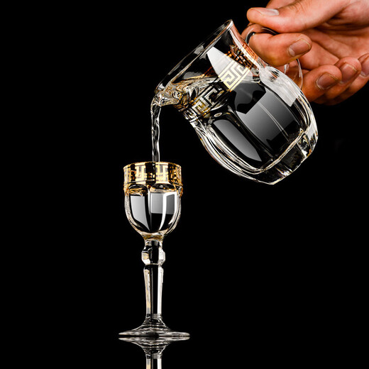 Porcelain high-end gift box, liquor dispenser set, luxury water set, wine set, shot glass, goblet, glass set for gift giving, 10 pots, 10 cups gift box gift bag (vertical stripe style)