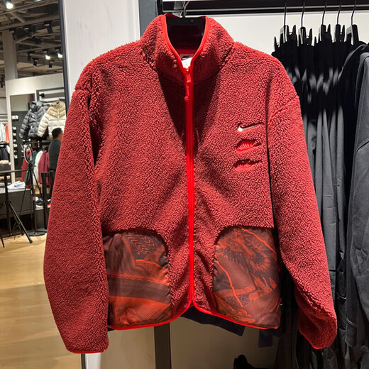 Nike (Nike) Jacke Herrenbekleidung Frühling 2025 CNY Dragon Jahr Limited New Drei-Hook Imitation Lammstand Halsband Sport Casual Clothing FZ6194-677 Red XL