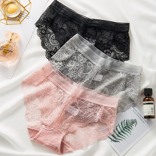 Langsha (Langsha) 4 Spitzenhips für Frauen reine Baumwollgezerrung sexy ultradünne transparente mittlere taistische Mädchen atmungsaktiven verführerischen Frauenunterwäsche 8173-Blue + Gray + Pink + Schwarz 175/100 (xxl) 140-160jin [Jin gleich 0,5 kg]