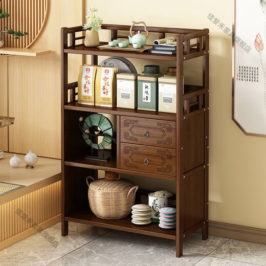 Jiaaihe solid wood small Bogu rack tea cabinet multi-functional tea set tea storage cabinet side cabinet small storage shelf four layers upgraded right drawer with door