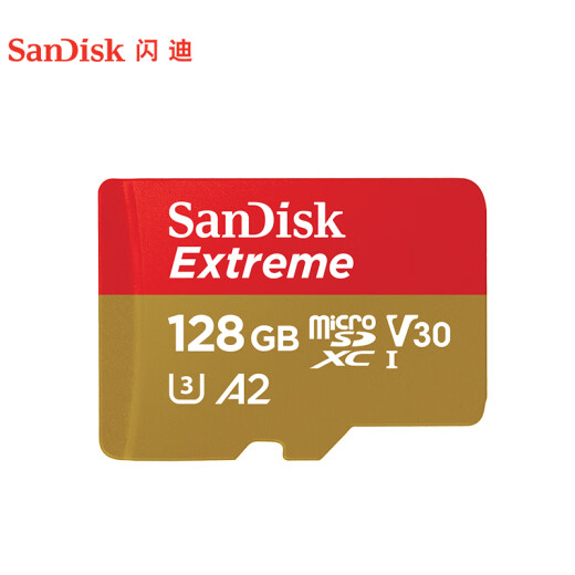 SanDisk 128GBTF (MicroSD) memory card U3V304KA2 is compatible with action cameras and drones. The memory card has a reading speed of up to 190MB/s.