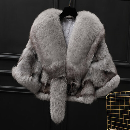 
YOUWen 2024 new autumn and winter Haining Fox Fur Jacket Women's Short Shawl Integrated Fur Light Gray M