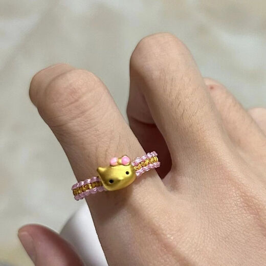WATCHTHISWT Hello Kitty 999 Pure Gold KT Cat Gold Ring Women's Ring Valentine's Day Birthday Gift KT Cat Ring About 0.1g
