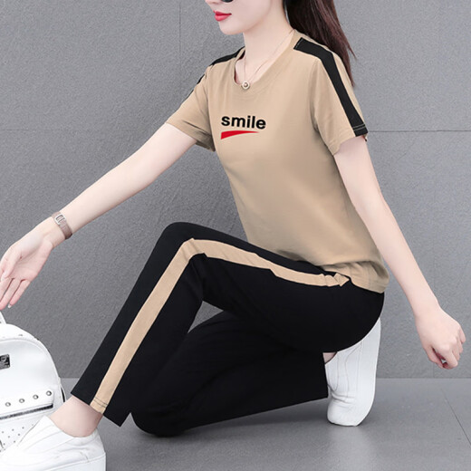 NY-EMMA运动套装女短袖夏季薄款洋气减龄中年棉质休闲时尚跑步服两件套 695宝蓝（长裤套装） XL(建议110-125斤)