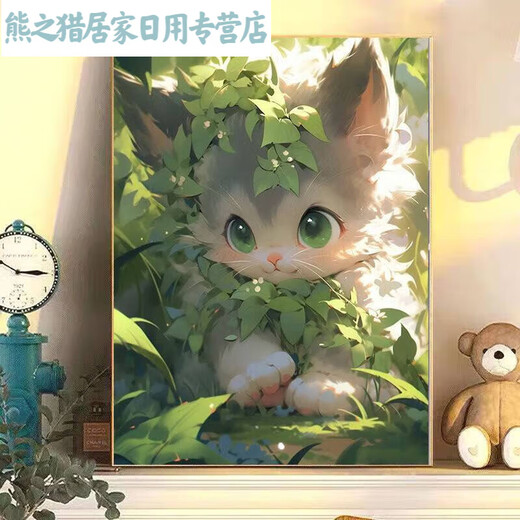 Digitales Ölgemälde DIY niedliche Kätzchen handgefüllt und dekomprimiert niedliche Haustier Acryl-Geburtstagsgeschenkdekoration Malerei Katze A2614 30*40 gestreckter innerer Rahmen + Pinselfarbe