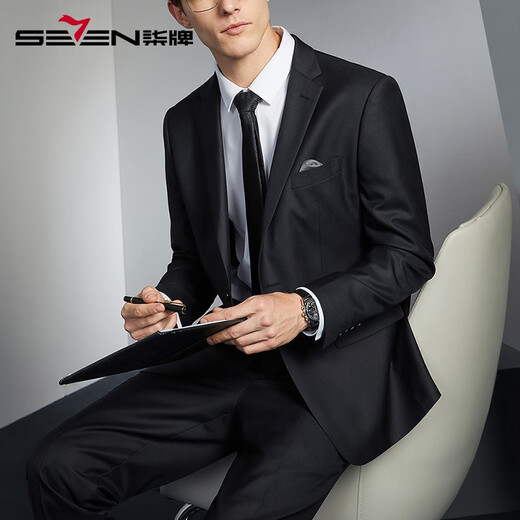 Qipai men's wool suit suit 2025 autumn new business wedding dress including cashmere suit and trousers two-piece set black suit top XXS B46 170/92B