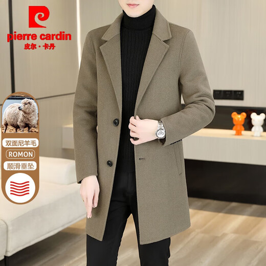 皮尔卡丹（pierre cardin）羊毛男士双面呢外套鹅绒内胆羊毛绒毛呢子大衣中长款秋冬季针织 灰色【9923】 170/84A [M-120斤以内]